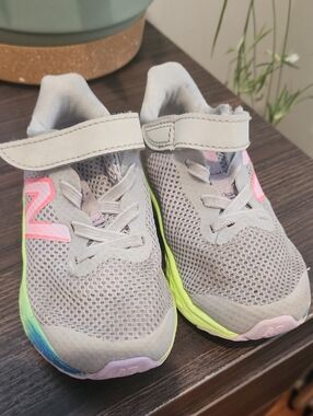 Kids Gray Mesh Athletic Sneakers with Neon Accents